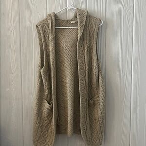 Beige Knit Hooded Vest with Pockets